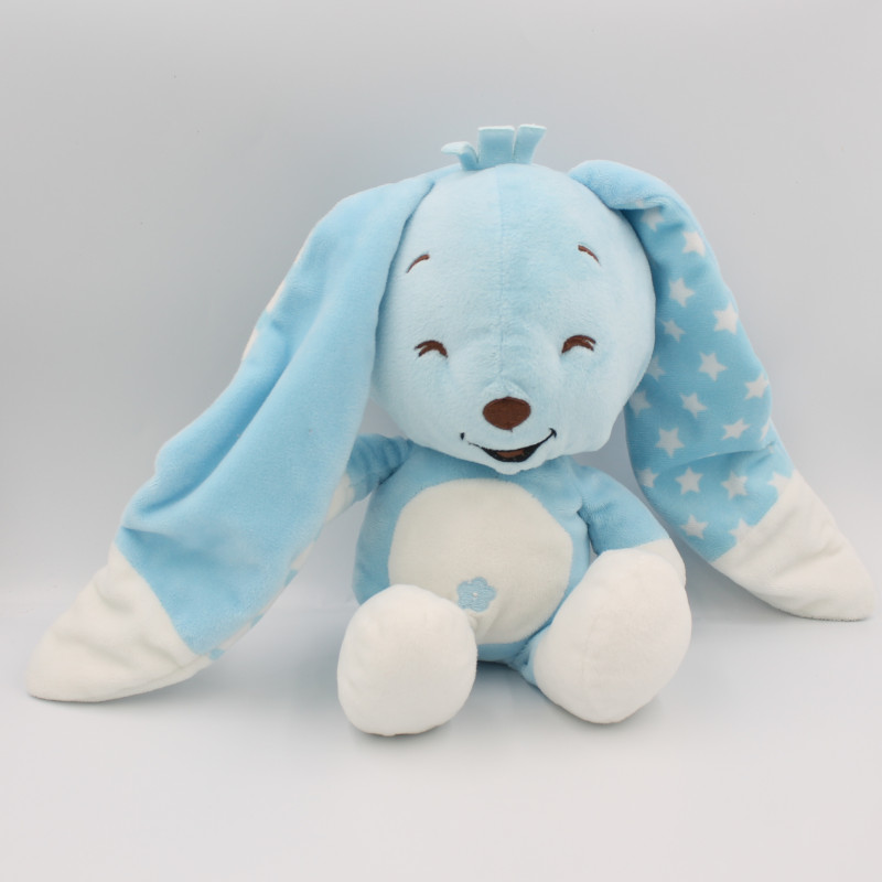 Doudou lapin bleu blanc étoiles coeurs AUCHAN BABY