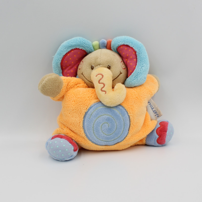 Doudou semi plat éléphant orange bleu rose pois NATTOU
