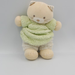 Doudou chat plume beige vert blanc KALOO