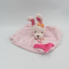 Doudou plat carré lapin rose orange à pois hibou TEX