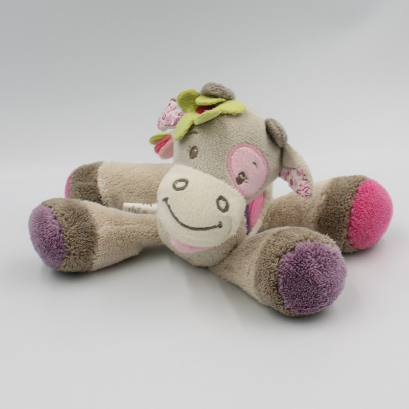 Doudou girafe vache grise rose violet Alyzée NATTOU