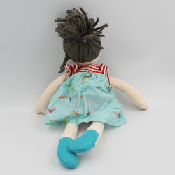 Peluche poupée chiffon robe bleu plume MOULIN ROTY