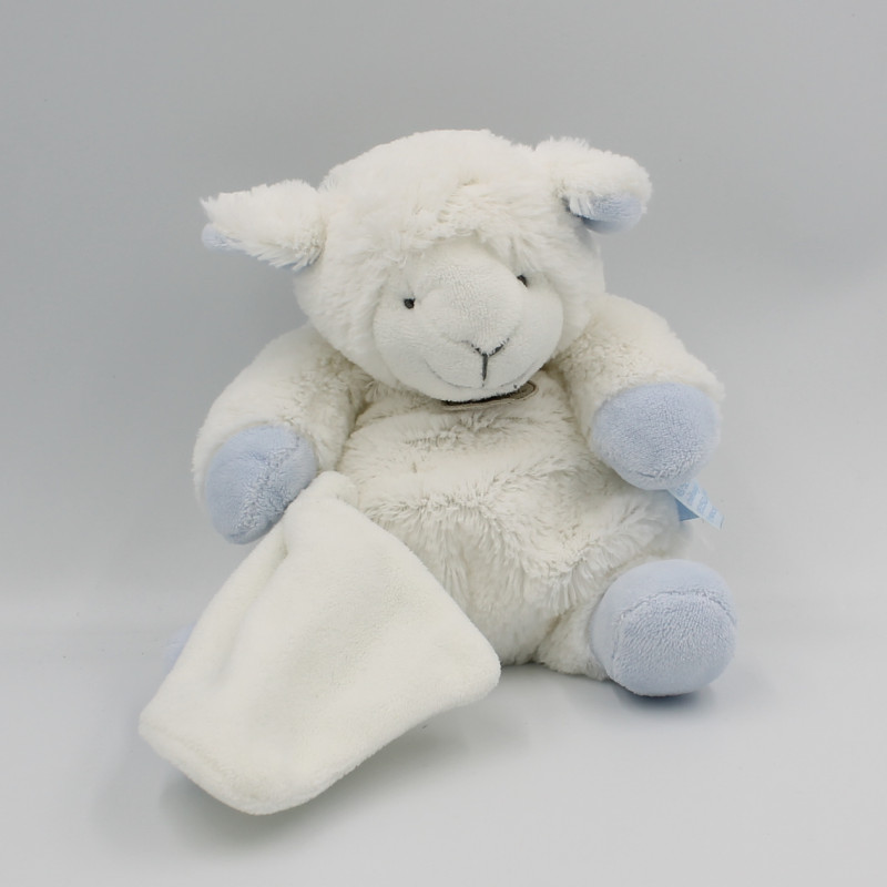 Doudou et compagnie mouton agneau blanc bleu mouchoir 25 cm
