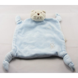 Doudou plat carré bleu chat OBAIBI