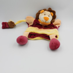 Doudou et Compagnie plat marionnette lion rouge jaune avec bébé singe