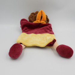 Doudou et Compagnie plat marionnette lion rouge jaune avec bébé singe
