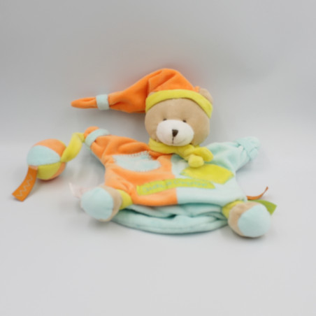 Doudou et compagnie marionnette ours Zigzag bleu orange jaune balle