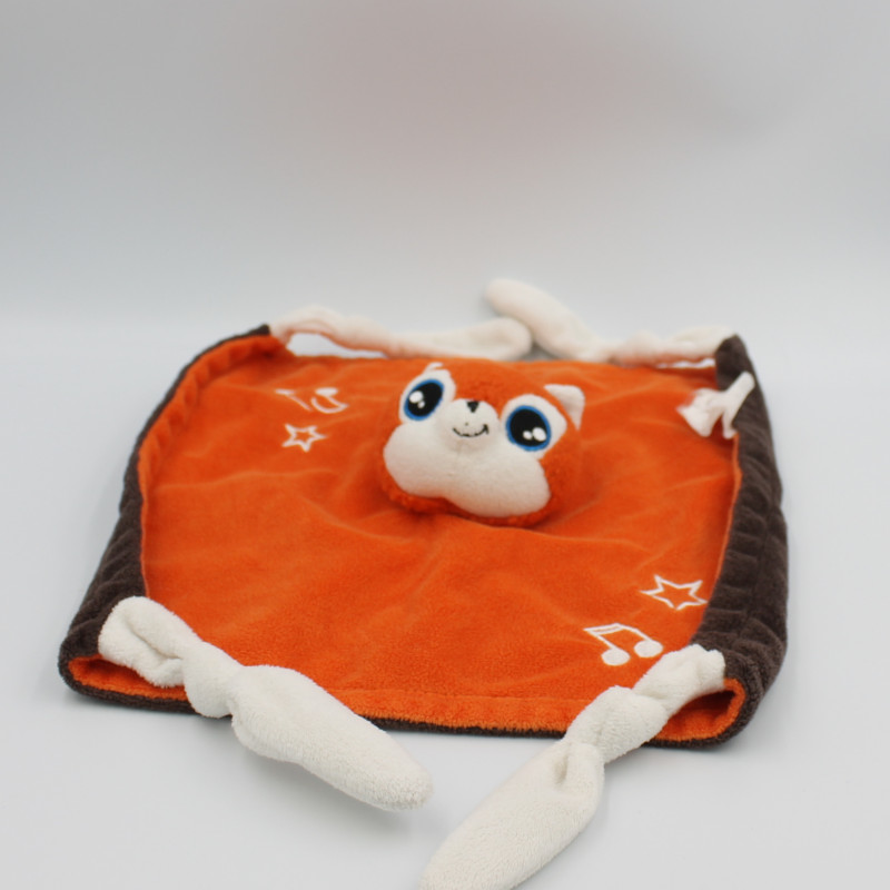 Doudou plat renard orange marron blanc CARRE BLANC