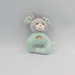 Doudou hochet souris grise verte arc en ciel GIPSY