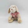 Doudou peluche chien beige gilet rouge rayé HAPPY HORSE