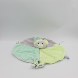 Doudou plat souris vert gris blanc pois GIPSY