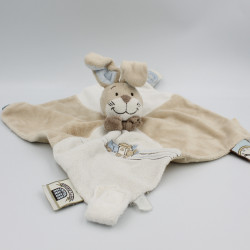 Doudou plat lapin beige bleu blanc train Oscar NOUKIE'S