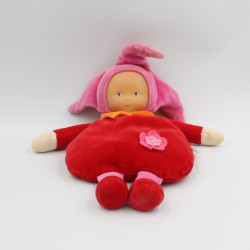 Doudou Poupée lutin grenadine rose rouge grelot Corolle