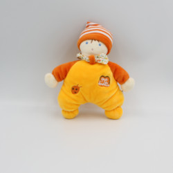 Doudou lutin orange fluo fleurs QUE DU BONHEUR