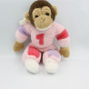 Ancienne Peluche singe marron beige rose mauve NOUNOURS