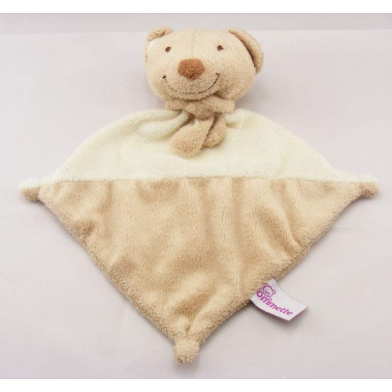 Doudou plat carré beige ecru ours POMMETTE