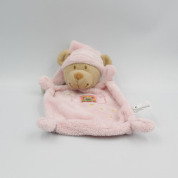 Doudou plat ours rose lune étoiles NICOTOY