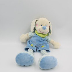 Doudou chien bleu foulard vert oiseau MOTS D'ENFANTS