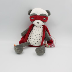 Doudou panda gris blanc cape rouge super héros TAPE A L'OEIL