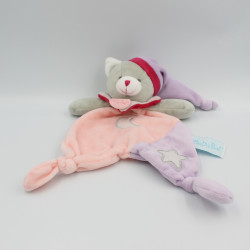 Doudou luminescent plat chat gris rose mauve étoile lune BABY NAT