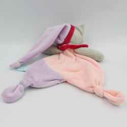 Doudou luminescent plat chat gris rose mauve étoile lune BABY NAT