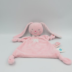 Doudou plat lapin rose blanc étoiles TEX BABY