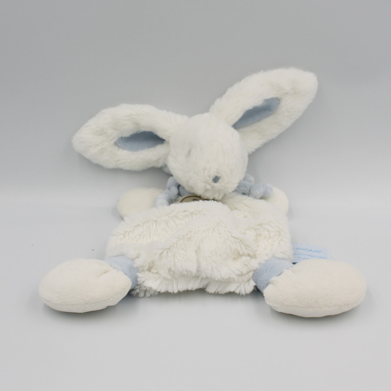 Doudou plat lapin blanc bleu bonbon DOUDOU ET COMPAGNIE