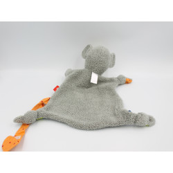 Doudou plat souris grise orange vert bleu rayé SIGIKID