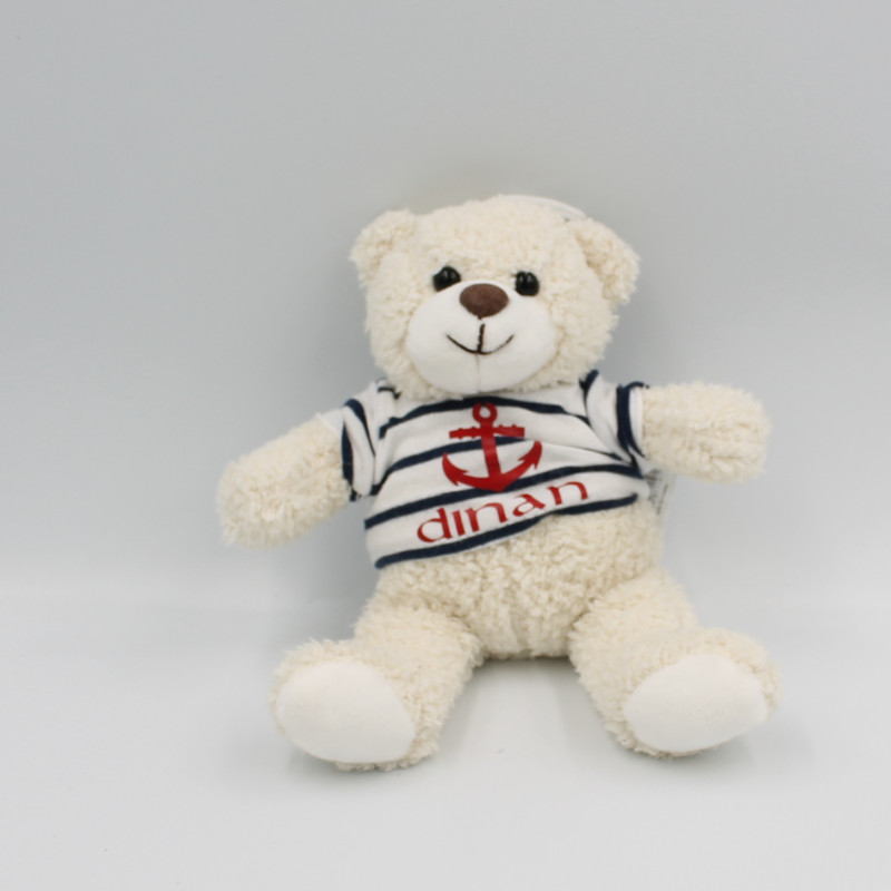 Doudou peluche ours blanc bleu marin DINAN NEMERY