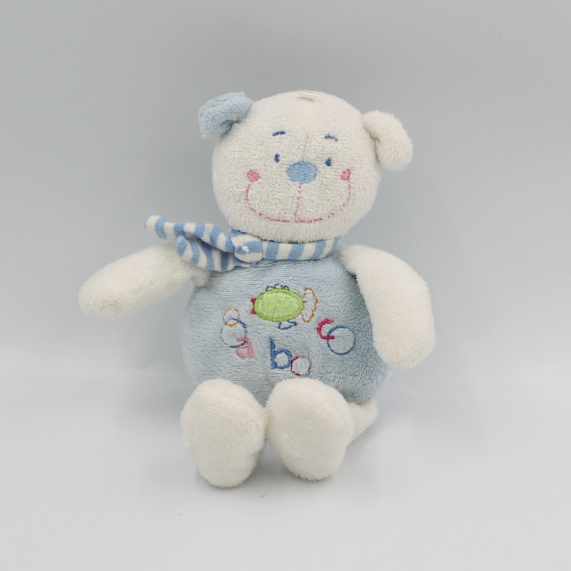 Doudou ours blanc bleu poisson CP INTERNATIONAL