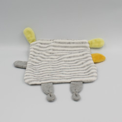 Doudou plat chien lapin gris blanc jaune rayé Mon doudou préféré MOTS D'ENFANTS