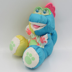 Ancienne peluche puffalump dinosaure jaune bleu rose vert FISHER PRICE