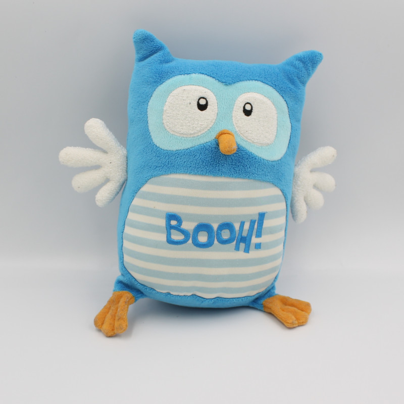 Doudou hibou chouette bleu blanc Booh LUMINOU