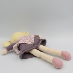 Doudou poupée chiffon robe prune pois couettes COROLLE