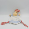 Doudou plat lapin beige blanc bleu vichy rouge TAKINOU