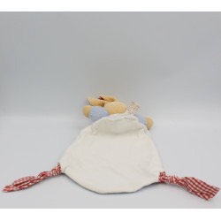 Doudou plat lapin beige blanc bleu vichy rouge TAKINOU