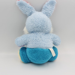 Ancienne peluche lapin bleu rose jaune NOUNOURS