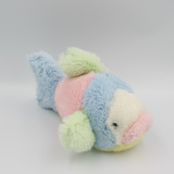 Ancienne peluche poisson bleu rose blanc vert NOUNOURS