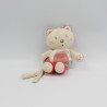 Doudou attache tétine chat rouge beige blanc SUCRE D'ORGE