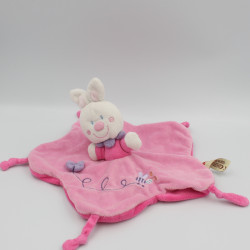 Doudou plat lapin rose blanc abeille NICOTOY