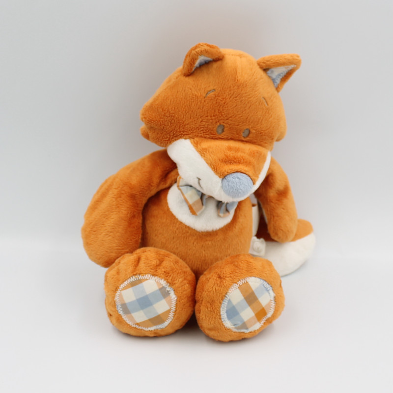 Doudou musical renard orange blanc bleu William et Henry NOUKIE'S