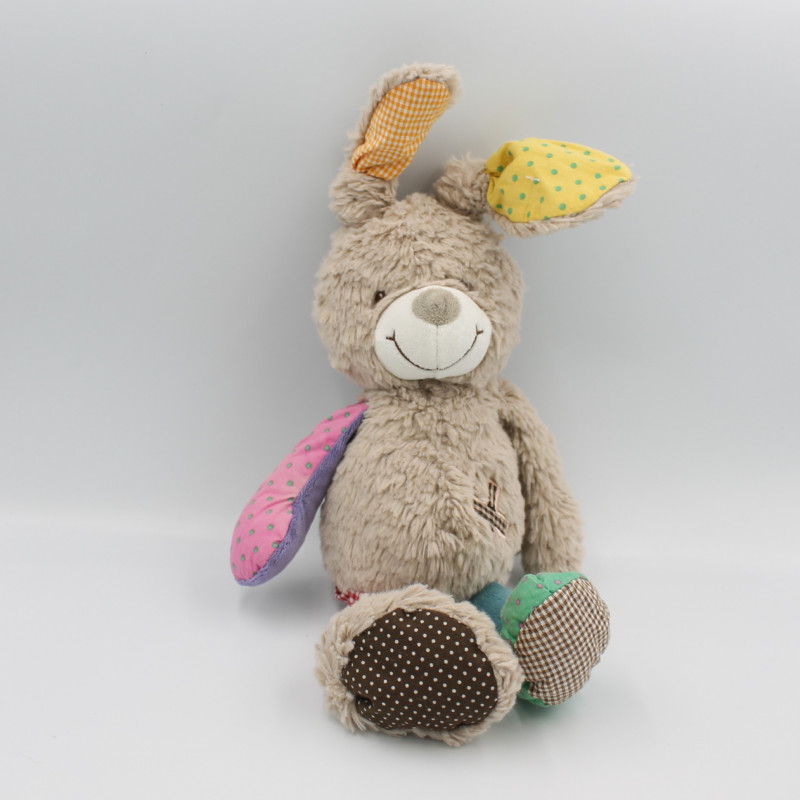 Doudou lapin beige marron jaune rose vert bleu rouge pois NICOTOY