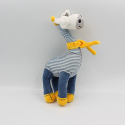 Doudou girafe bleu jaune rayé TAPE A L'OEIL
