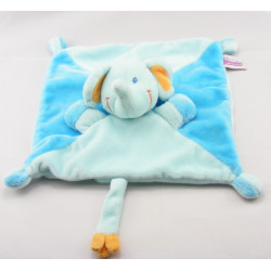 Doudou semi plat éléphant bleu orange POMMETTE