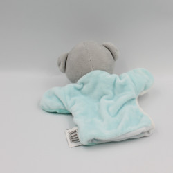 Doudou plat marionnette ours blanc bleu étoiles TOM & ZOE