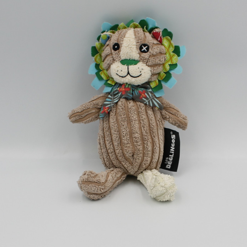 Doudou lion beige bleu vert Jelekros BABY DEGLINGOS