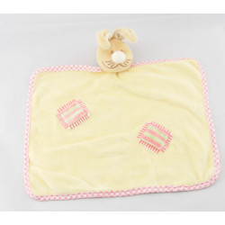 Doudou plat lapin jaune vichy rose NOUKIE'S