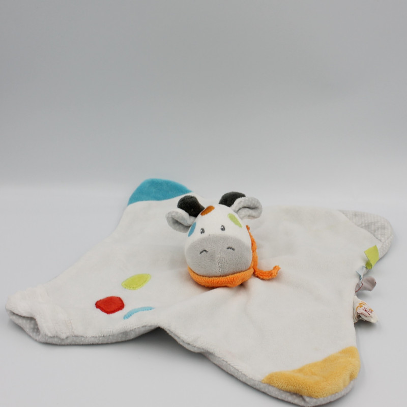 Doudou plat girafe vache blanc gris bleu rouge jaune orange DOUKIDOU