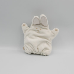 Doudou marionnette lapin blanc beige OBAIBI