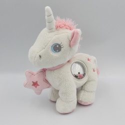 Doudou hochet licorne blanche rose étoiles TEX